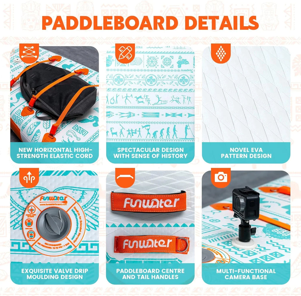 FunWater Inflatable Stand Up Paddle Board with Premium SUP Paddle Accessories, Non-Slip EVA Deck, 11'/10'6' Paddle